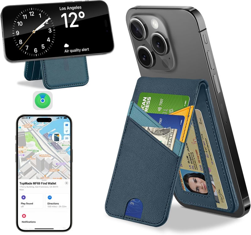 TopMade for MagSafe Wallet Stand, Works with Apple Find My, Magnetic Wallet for iPhone 17/16/15/14/13/12 Series, for iPhone Wallet with Finder Tracker, 6 Card Holder, RFID Blocking, Blue & Orange - Image 1